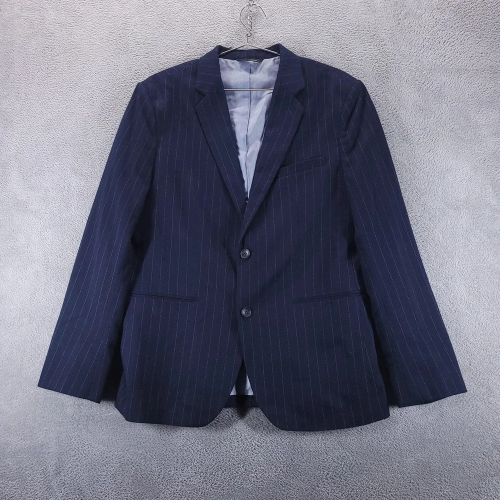 Banana Republic Suit Jacket Mens 42R Blue Pinstripe Tailored Slim Fit Stretch